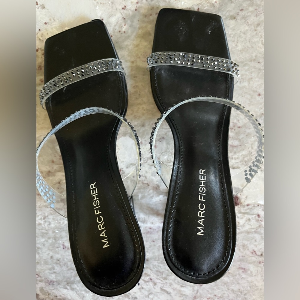 Mark Fisher Anlita Lucite Elegant Black-Embellished Women's Heels - Picture 2 of 11